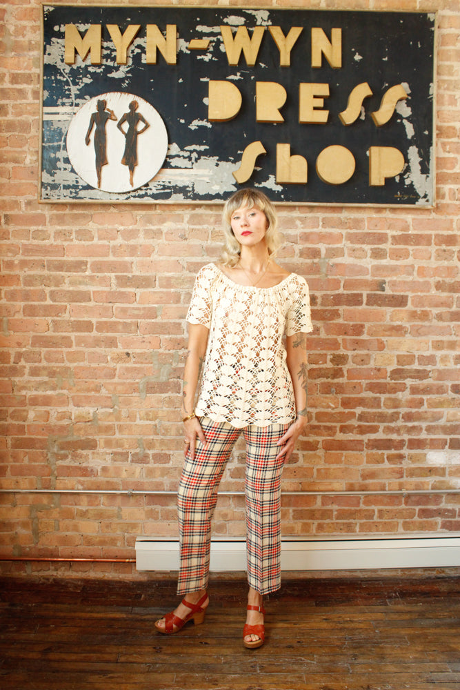 1970s Deco Fan Crochet Sweater - M/L