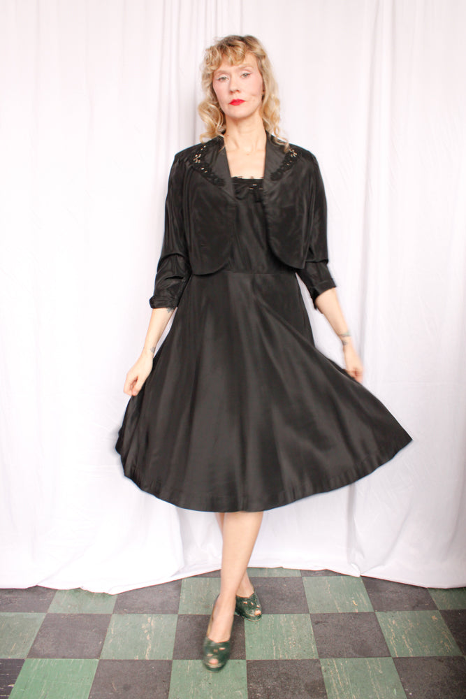 1950s Lady Petite Taffeta Dress & Jacket - M/L