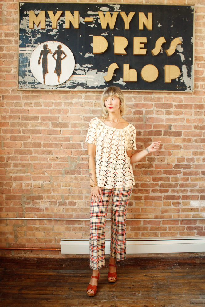 1970s Deco Fan Crochet Sweater - M/L