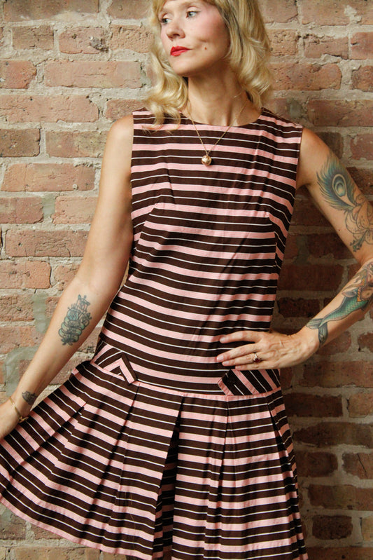 1960s Mint Chocolate Striped Romper - Medium