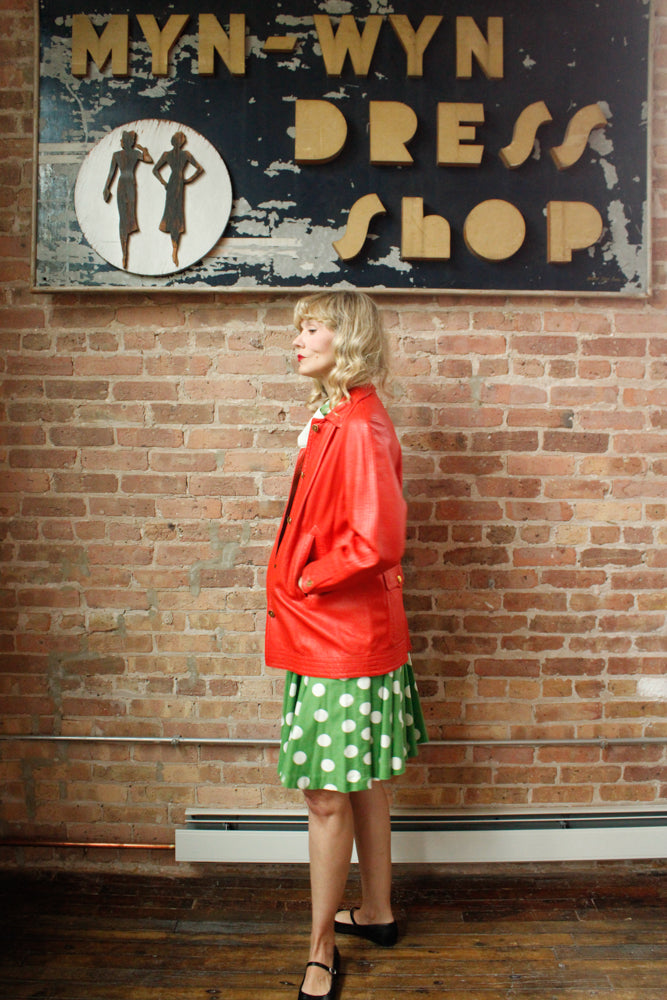 1960s Bonnie Cashin Sills Red Orange Leather Car Coat - Medium