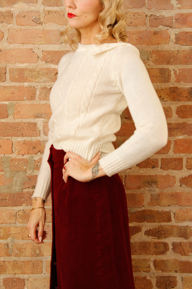 1970s Burgundy Corduroy Maxi Skirt - Medium