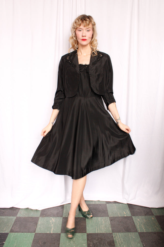 1950s Lady Petite Taffeta Dress & Jacket - M/L