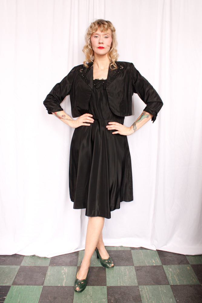 1950s Lady Petite Taffeta Dress & Jacket - M/L