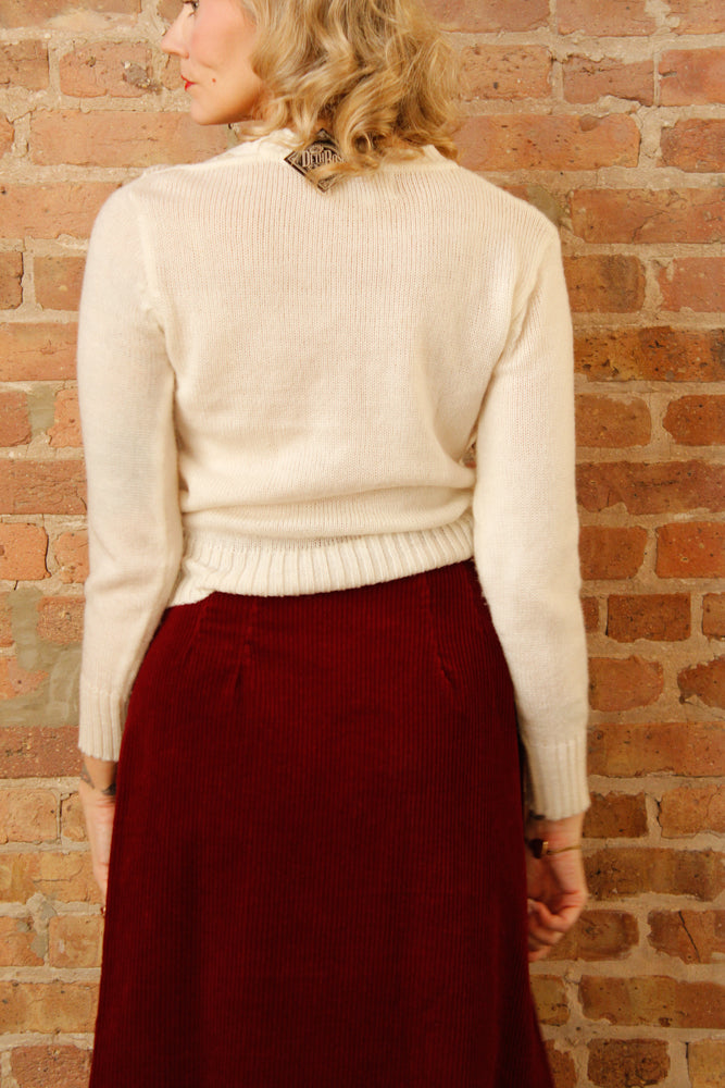 1970s Burgundy Corduroy Maxi Skirt - Medium