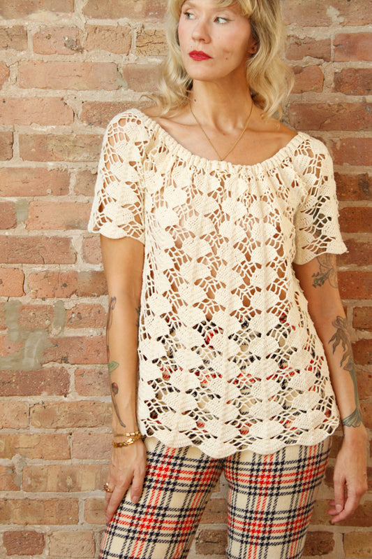 1970s Deco Fan Crochet Sweater - M/L