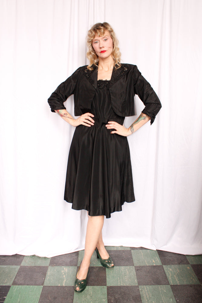 1950s Lady Petite Taffeta Dress & Jacket - M/L