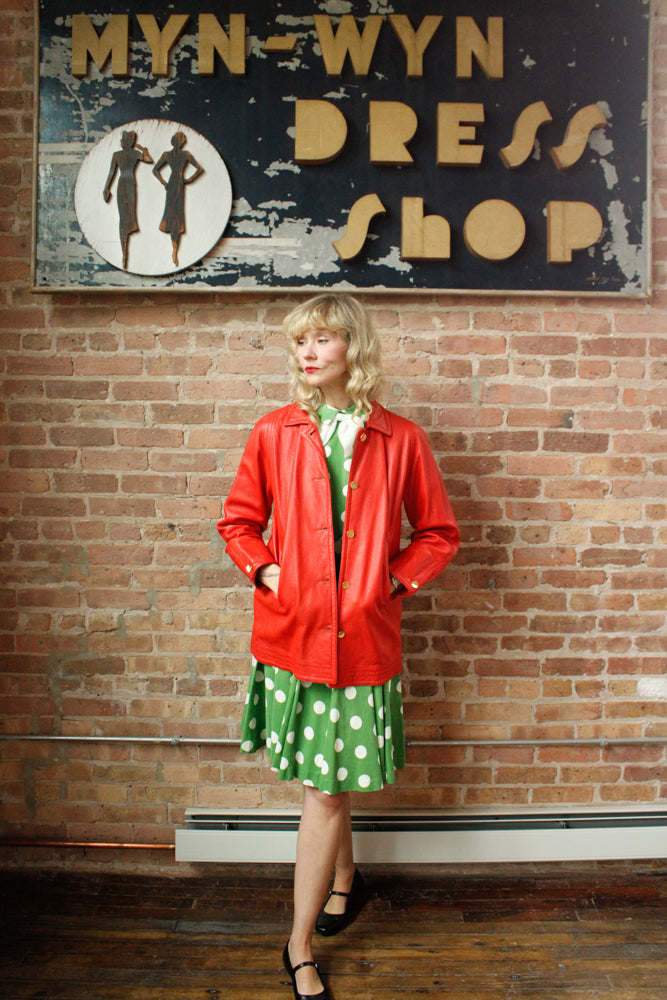 1960s Bonnie Cashin Sills Red Orange Leather Car Coat - Medium