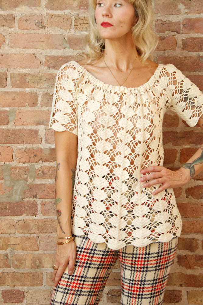 1970s Deco Fan Crochet Sweater - M/L