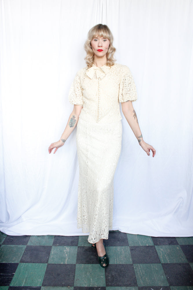 1930s Ivory Lace Gown & Blouse - Small