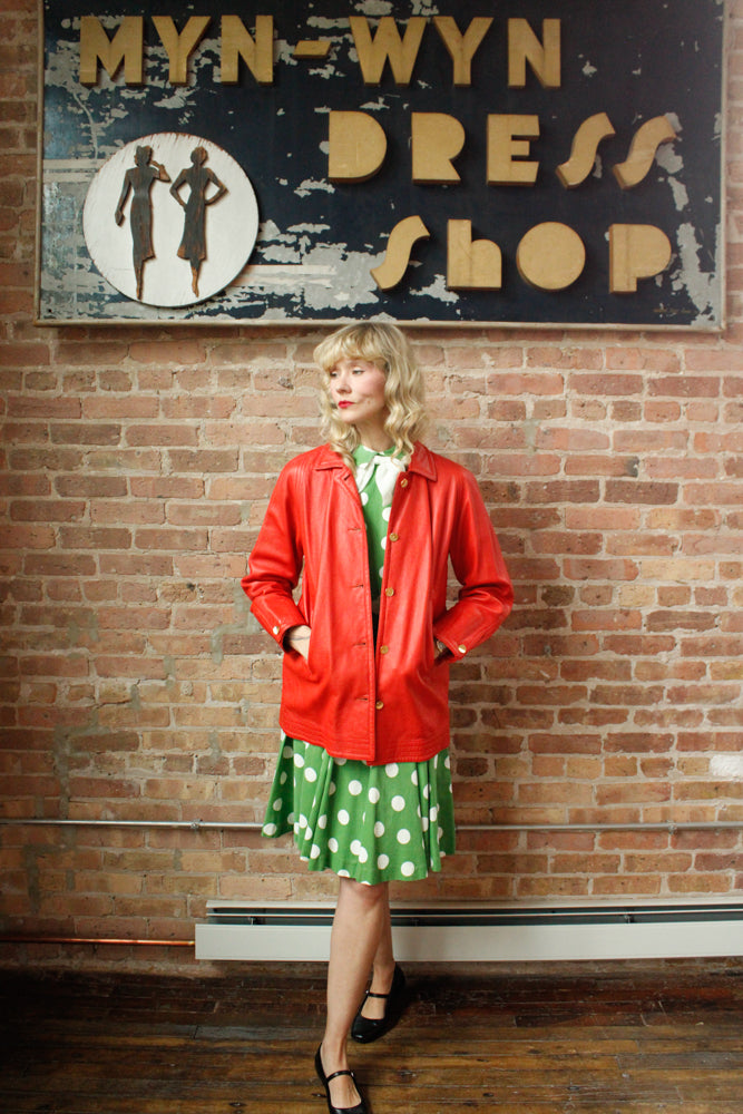 1960s Bonnie Cashin Sills Red Orange Leather Car Coat - Medium