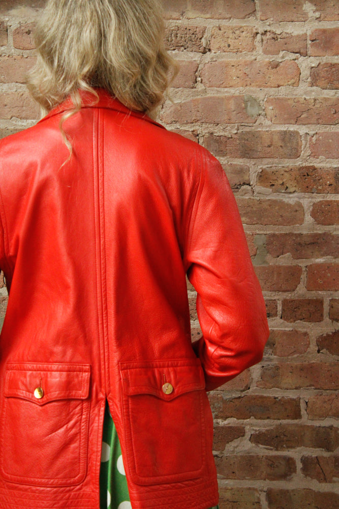 1960s Bonnie Cashin Sills Red Orange Leather Car Coat - Medium