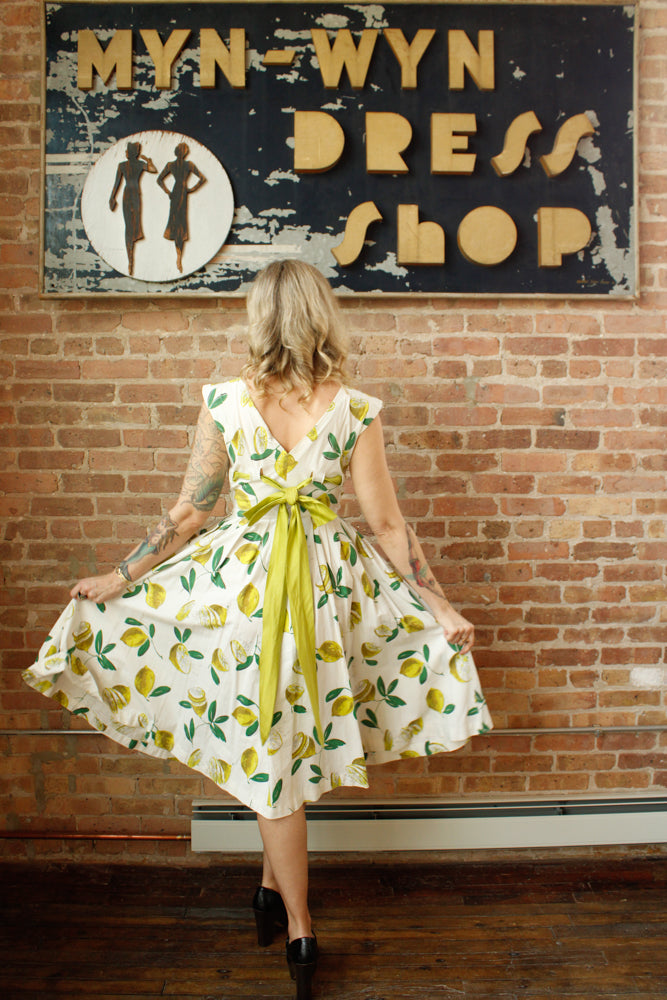 1950s Italian Getaway Lemon Print Dress - Small 