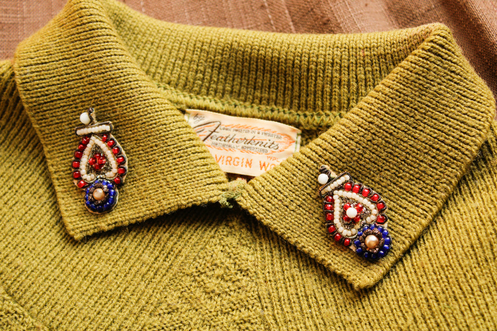 1940s Featherknit Green Sweater - M/L