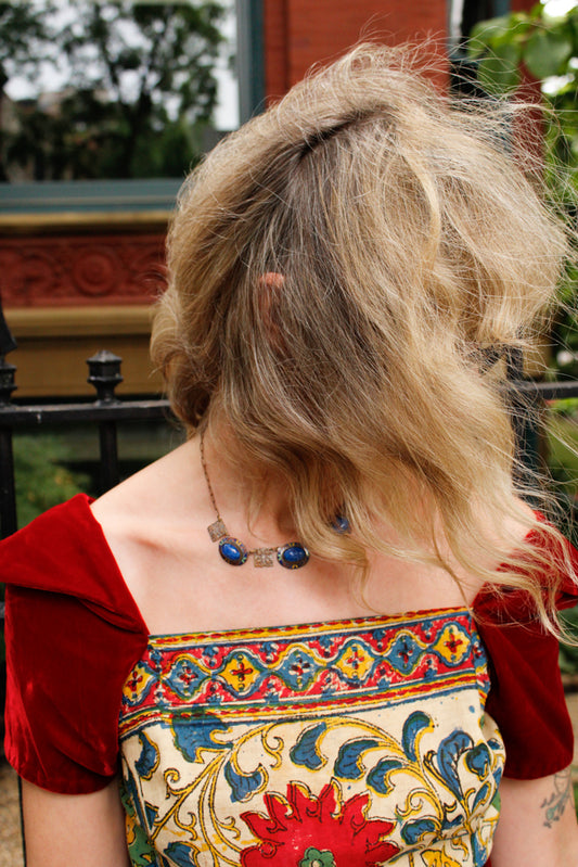 1940s Blue Stone & Enamel Deco Necklace