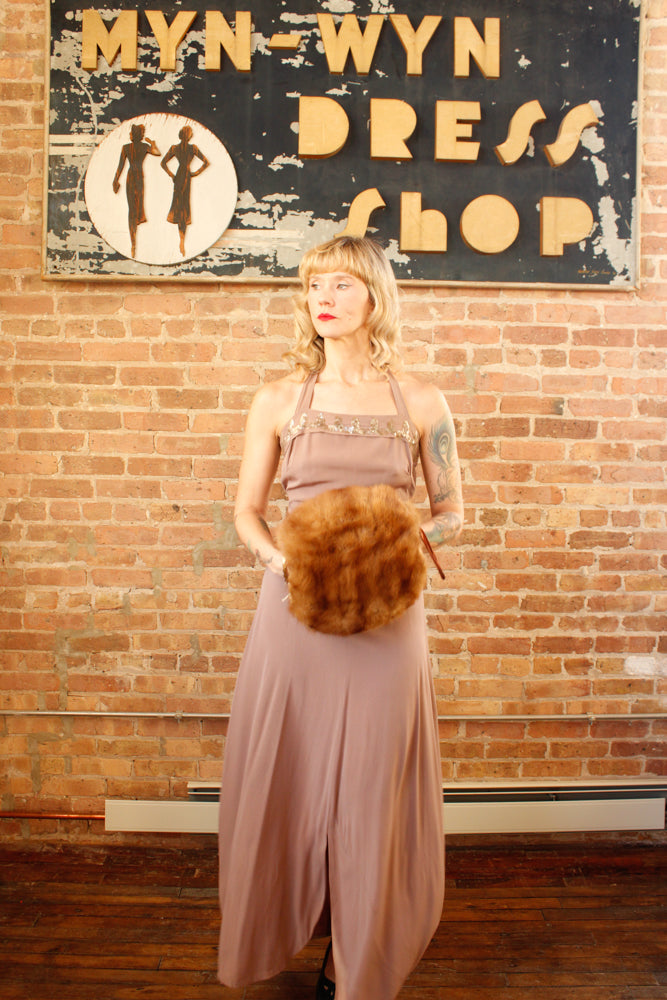 1930s Mink Fur and Silk Muff Hand Warmer
