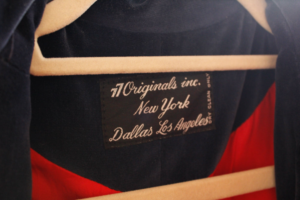 1970s Blue Hooded Cotton Velvet Coat - Medium