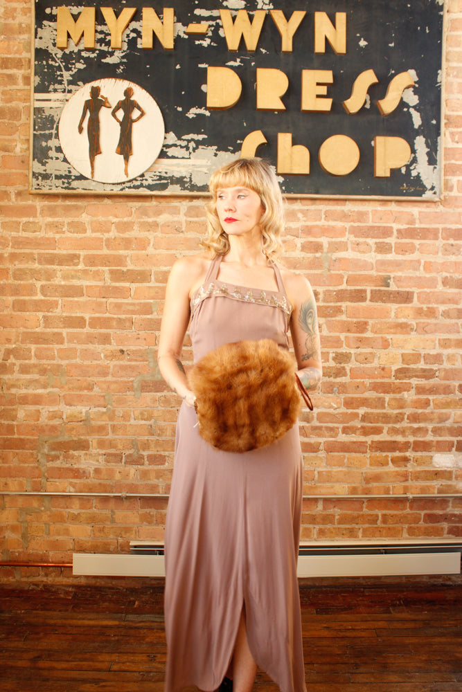 1930s Mink Fur and Silk Muff Hand Warmer