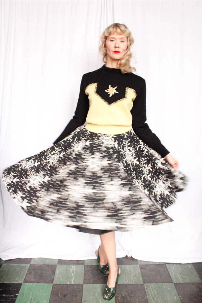 1950s Snowflake Cotton Swing Skirt - Xsmall