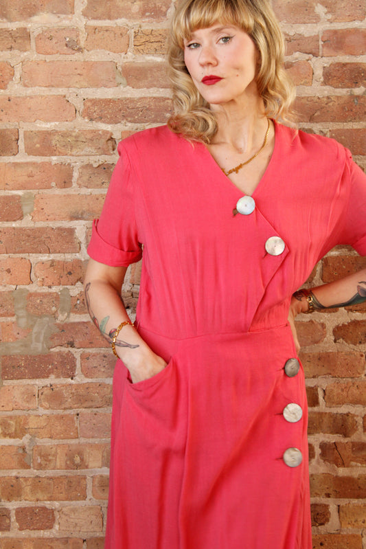 1950s Pink Linen Queen Dress - Large