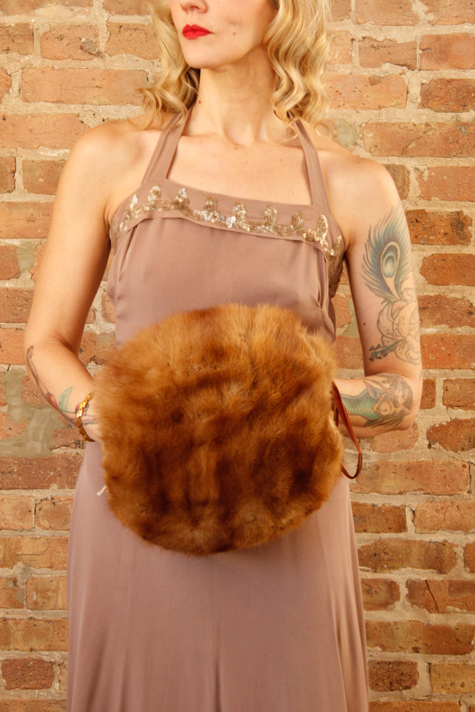 1930s Mink Fur and Silk Muff Hand Warmer