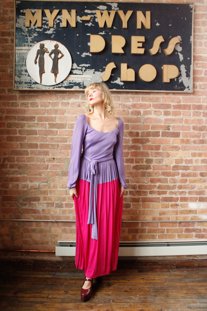 1960s Mollie Parnis Silk Jersey Maxi Dress - Medium