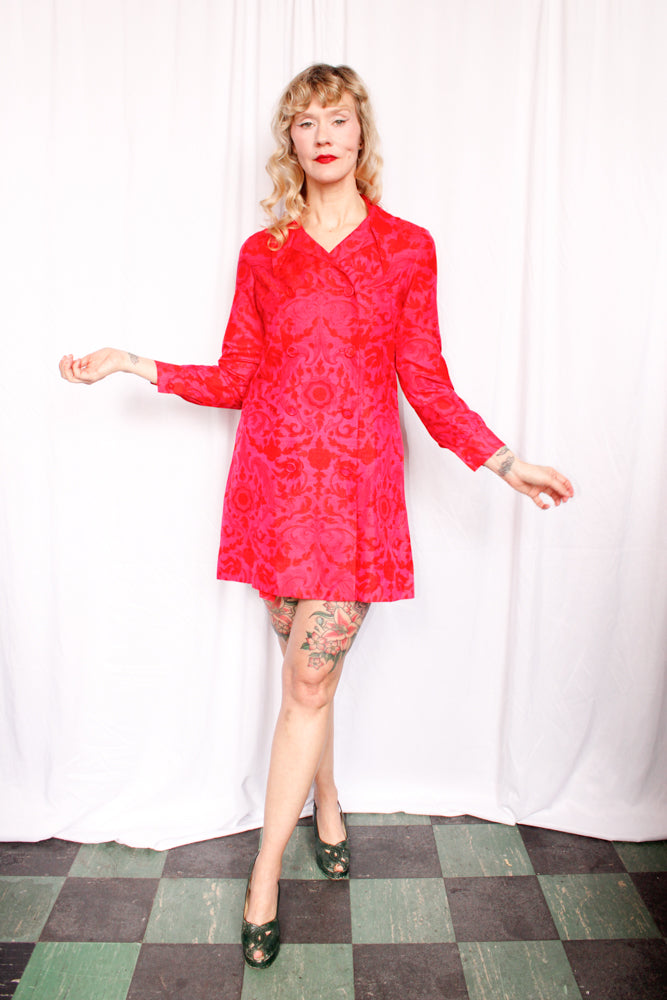 1960s Pink Paisley Silk Mini Dress - S/M