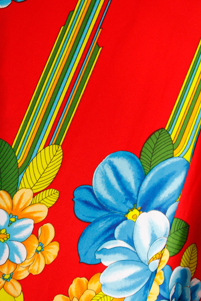 1970s Floral Tori Richards Red Jumpsuit - Medium