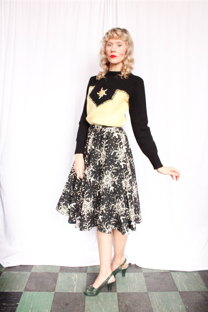 1950s Snowflake Cotton Swing Skirt - Xsmall