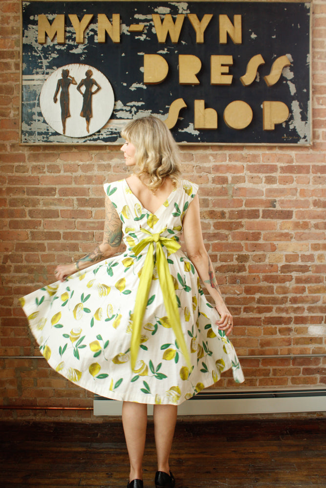 1950s Italian Getaway Lemon Print Dress - Small 
