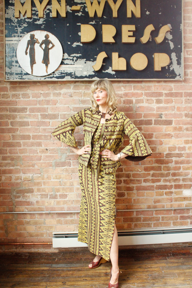 1970s 3pc Guatemalan Embroidered Top + Skirt + Jacket with belt - M/L
