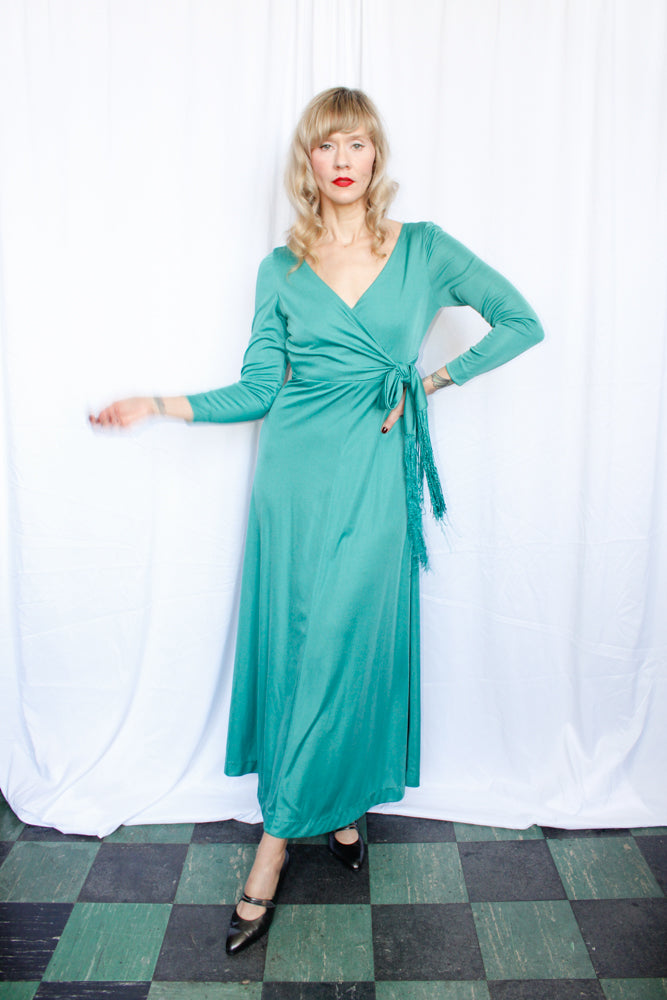1970s Teal Disco Grecian Gown - Med