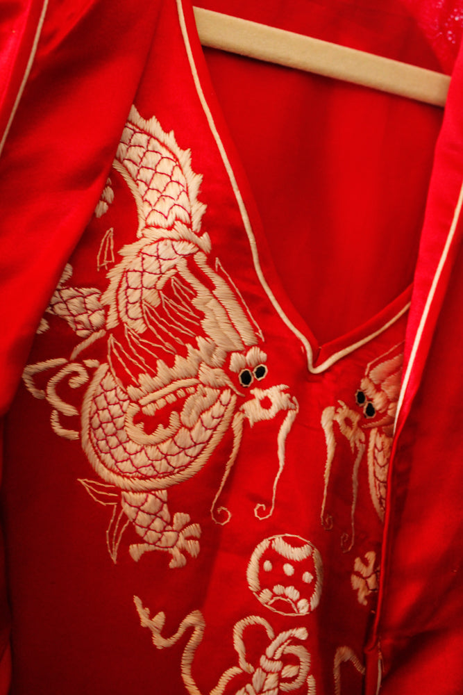 1920s Japanese Silk Souvenir 3pc Pajamas - Small