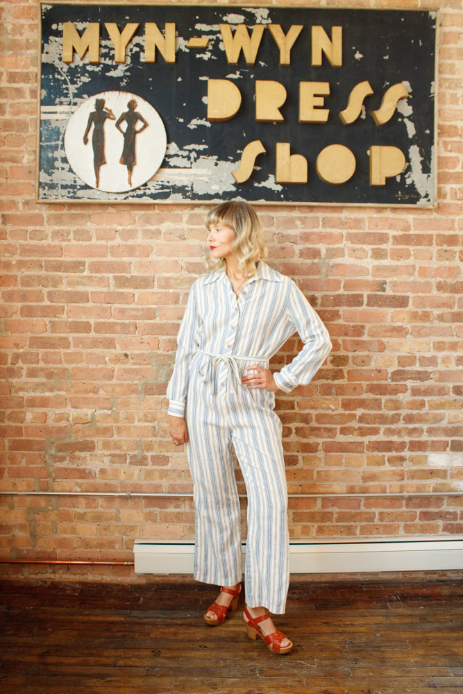 1970s Striped Cotton Jumpsuit - XLarge