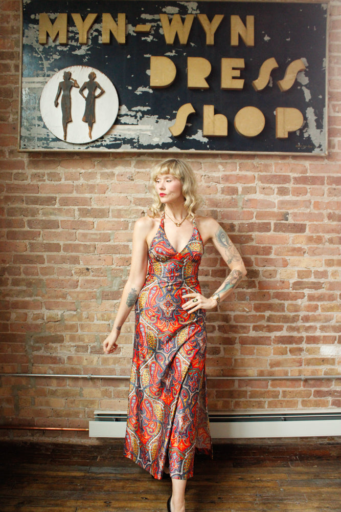 1960s Elizabeth Stewart Swimwear Maxi Halter Dress - Xsmall