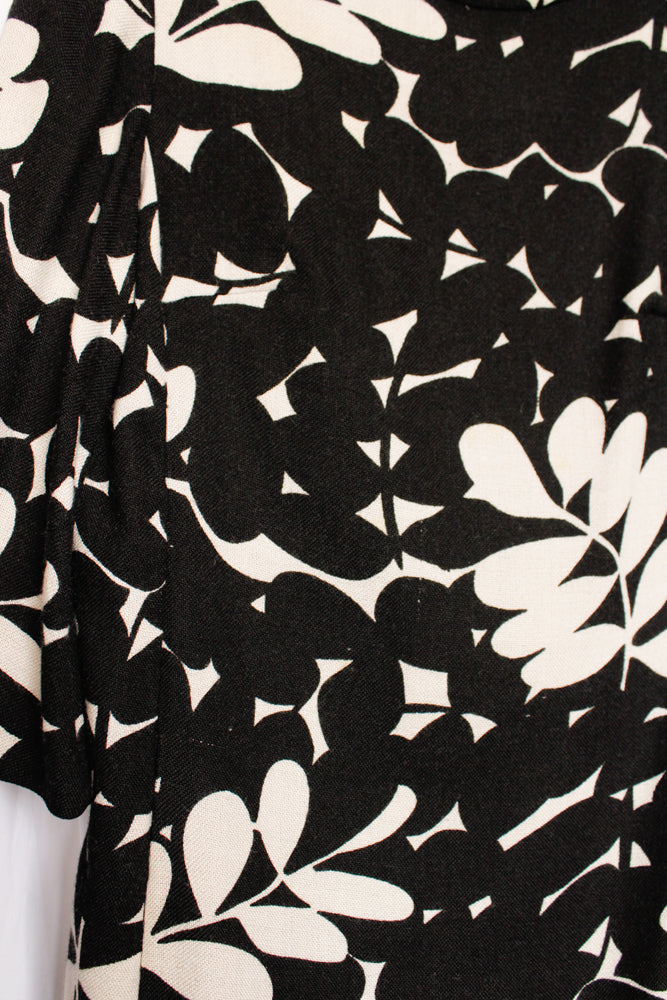 1960s Floral Twill Shift Dress - Small