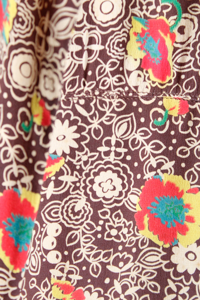 1930s Silk Fall Floral Puff Sleeve Dress and Jacket - Medium