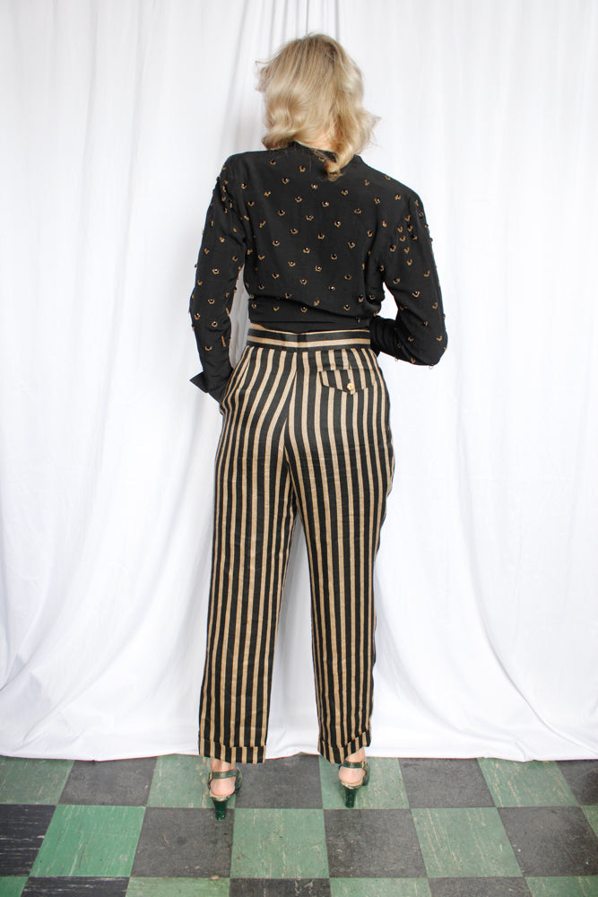 1990s Gold Striped Black Pants - 31" waist