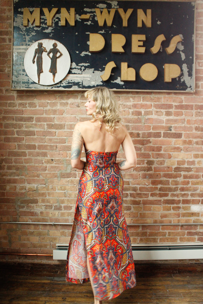 1960s Elizabeth Stewart Swimwear Maxi Halter Dress - Xsmall