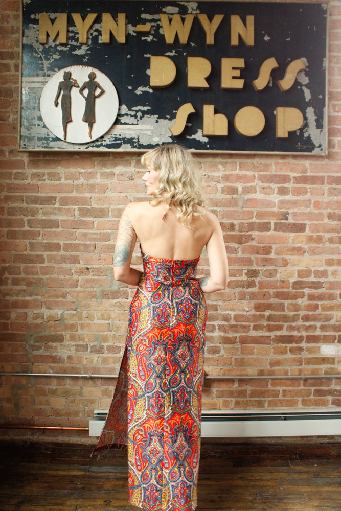 1960s Elizabeth Stewart Swimwear Maxi Halter Dress - Xsmall
