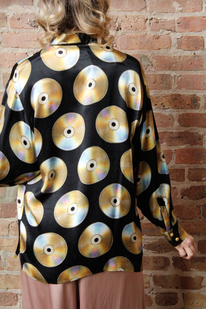 1990s Moschino CD Print Silk Blend Shirt - Large