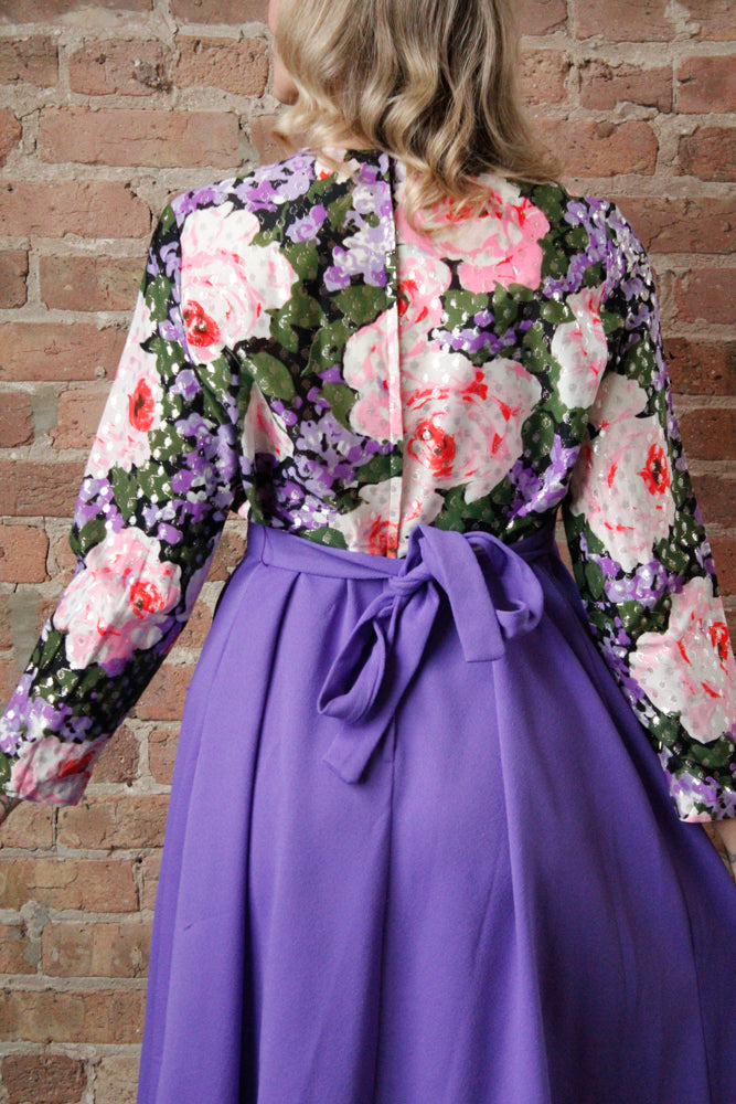 1960s Metallic Floral Maxi Gown - Large 