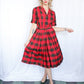 1950s Buffalo Plaid Silk Dress - Medium