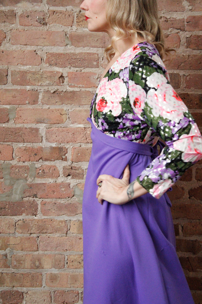 1960s Metallic Floral Maxi Gown - Large 