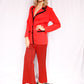 1970s Red Orange & Black Houndstooth Knit Wool Suit - L/XL