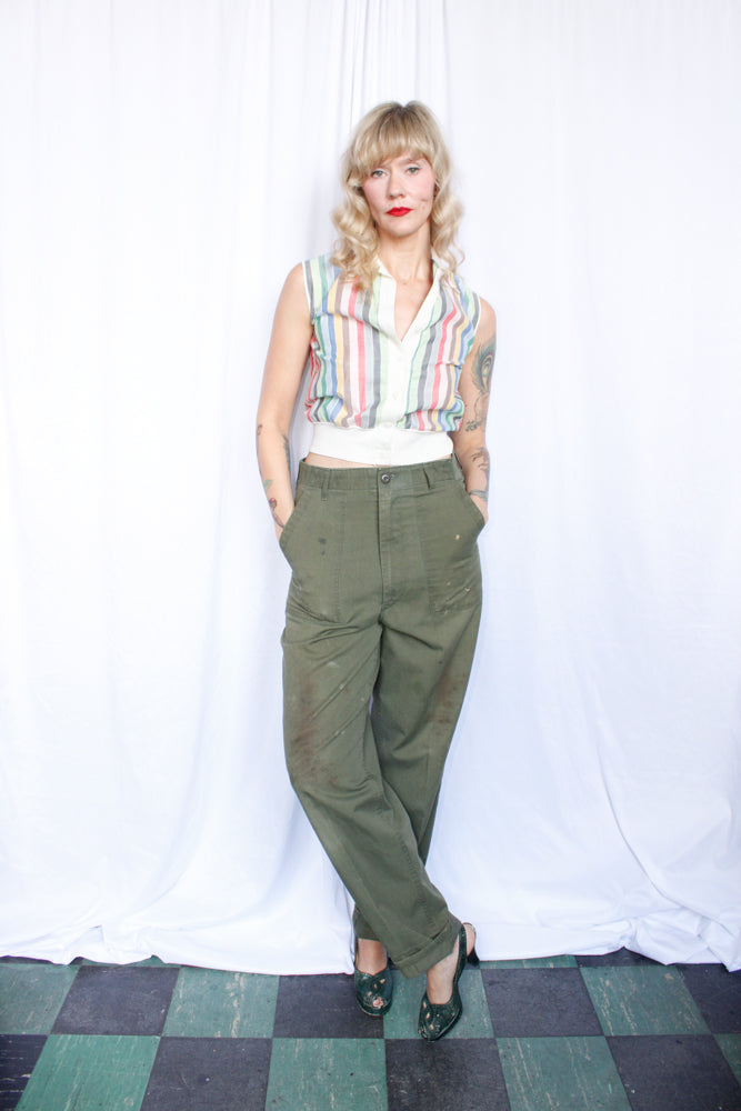 1970s Army Cotton Twill Pants - 32 waist