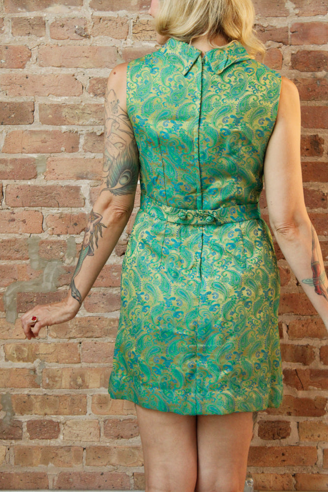 1960s Silk Brocade Mini Dress - Small