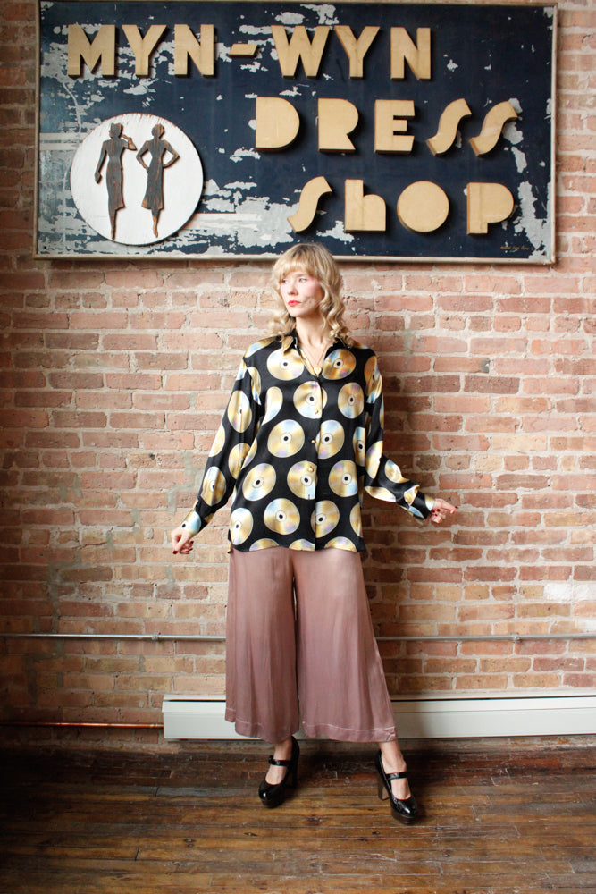 1990s Moschino CD Print Silk Blend Shirt - Large