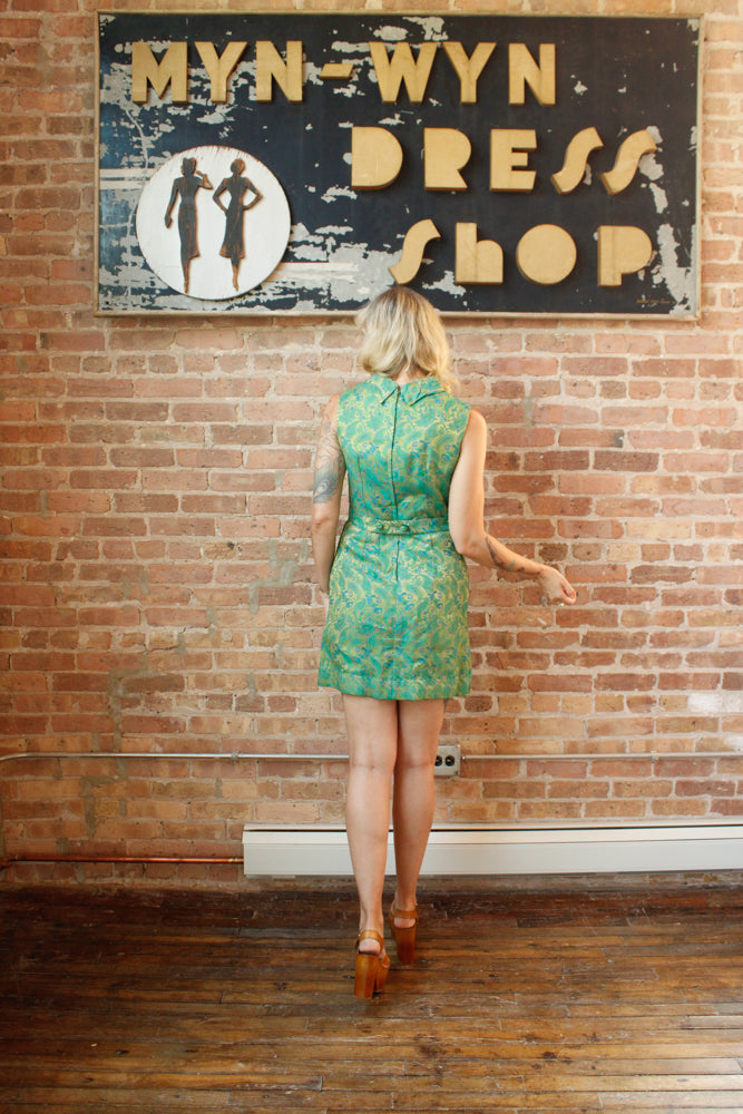 1960s Silk Brocade Mini Dress - Small