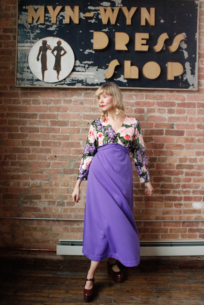 1960s Metallic Floral Maxi Gown - Large 